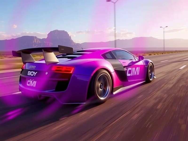 Asphalt 9 gameplay screenshot with a supercar racing on a neon-lit track