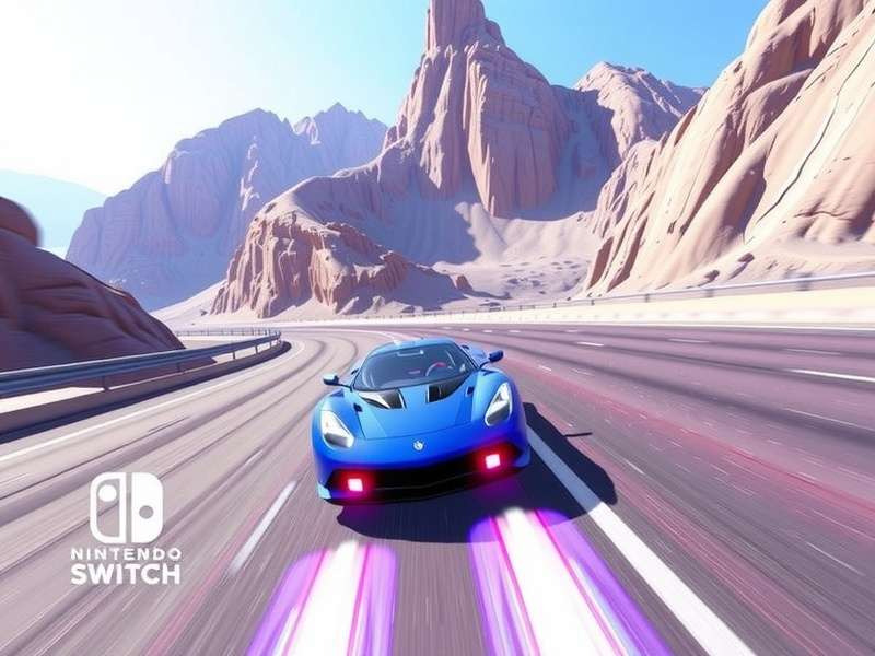 Asphalt 9 Nintendo Switch gameplay showcase showing a Lamborghini on a neon track