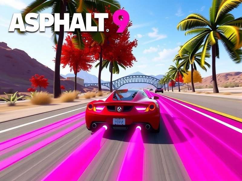 Asphalt 9 Legends gameplay screenshot showing high-speed arcade racing on Windows 10 PC