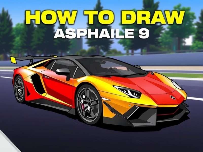 How to draw Asphalt 9 cars step-by-step tutorial featuring a hypercar sketch with golden accents